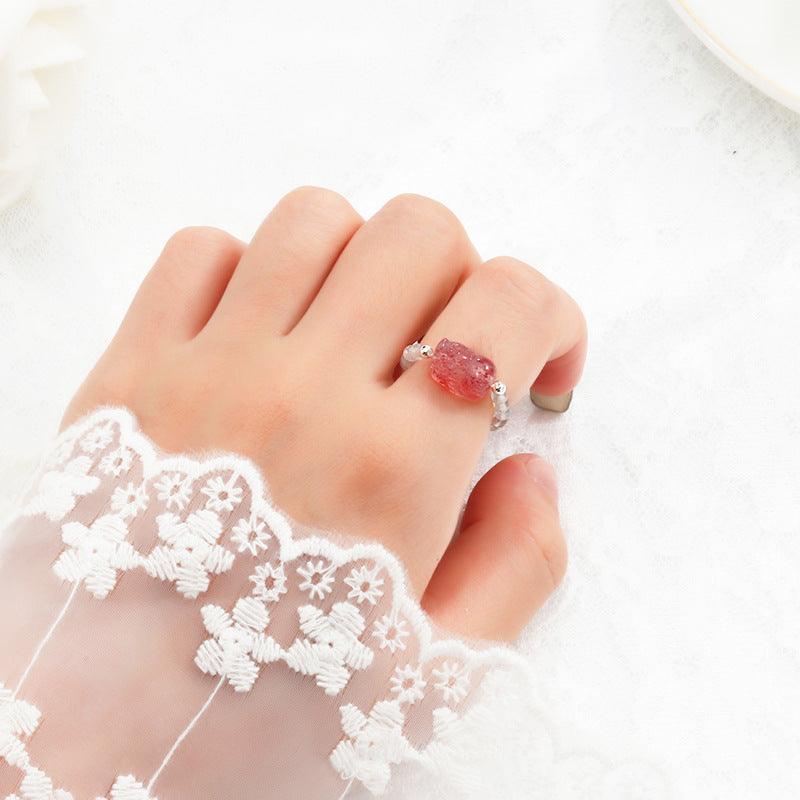 Crystal Ring Women's New Strawberry Crystal Grey Moonlight